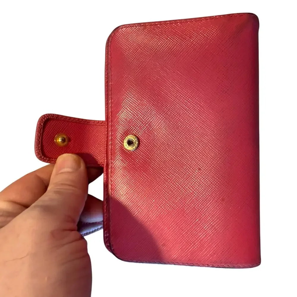 Prada Saffiano leather compact wallet in red/coral (rosso)